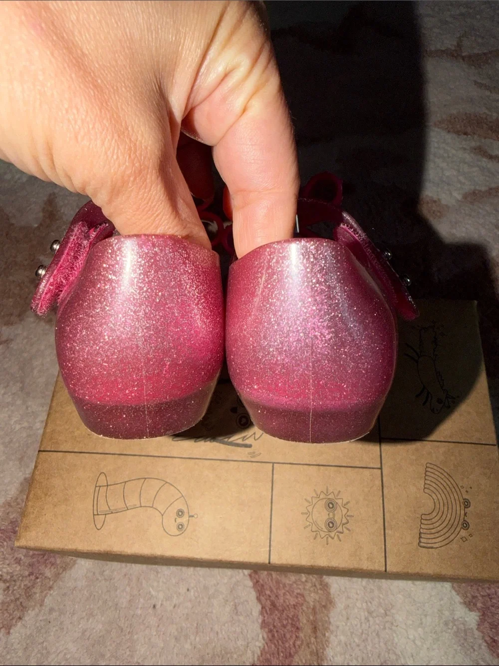 Mini Melissa Ultra Classic Bow Pink Glitter Mary Janes with Hot Pink Bow